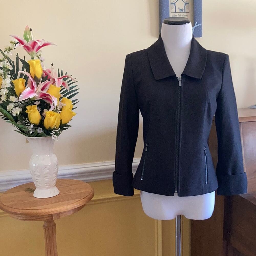 Calvin Klein Black Stretch Zippered Blazer, Size 4